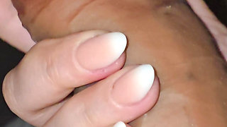 Step mom takes big balls on her hand and handjob step son 9 inch of dick