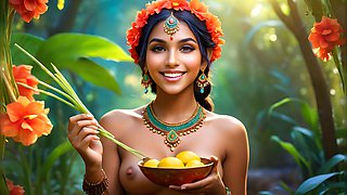 Beautiful Big Breasted Nude Indian Elf Girl with Lemongrass