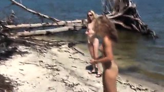 My sister and GF naked on an island