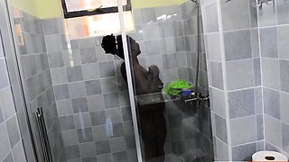Skinny Ebony Lesbians Shower Together