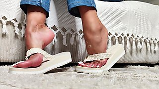 My Feet in Beige Platform Slides