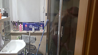 BIG CUM ! After Shower, i put my leather bodysuit, and make blowjob for my stepbrother !, i have my finger in his ass