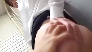 Office Lady Giving Blowjob Getting Her Pussy Fucked Cum To Skirt In The Toi