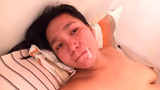 Asian milf gets on top and facial cum after hardcore fuck