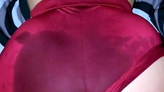 POV assjob with dry humping and huge cum on big MILF's ass in panties