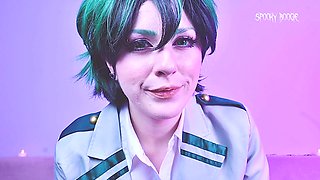 Solo babe masturbating in Midoriya Izuku cosplay