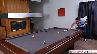 Dark haired sweetie Harlow Harrison takes buttfuck on the pool table in sheer underwear – dirty wives club