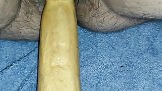 Wooden dildo in my girlfriend's cunt