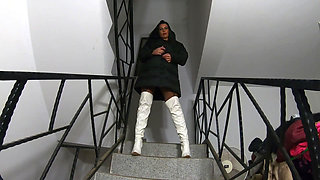 Downjacket Fetish on the Stairs Shiny Boots Bodystockings Sensual Touch 317
