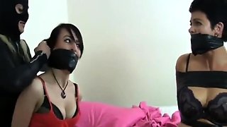 Masked bdsm fetish babe pierced clit teased by kinky babe