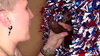 Glory Hole Blowjob with Tomboy in Halter Top Gets BBC Fucking on Memorial Day