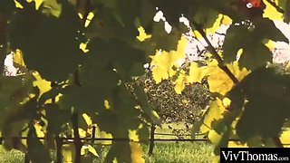 Hot Asian teen Katana and blonde babe strip naked and lick pussy outdoors