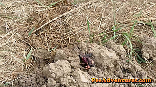 Pissing on a Muscles of Ants Huge Volume and Changing Her Wet Clothes Outdoor