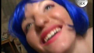 Small tit slut with colored hair gets multiple cumshots in her mouth after hard DP