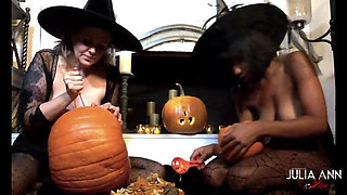 Julia Ann and Jenna Foxx Carve Pumpkins