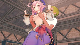 Genshin Impact Dori in a 3D hentai animation featuring fingering, handjob, and blowjob