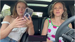 Using Lush Remote Controlled Vibrators In Public Drive Thru & Cumming Hard - Serenity Cox And Nadia Foxx