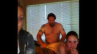 Stepdaughter sucks dad while mom cams