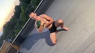 Hand Stand Blowjob Cumshot After She Lose the Game You Never See That Before