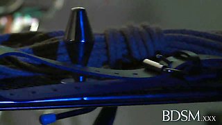 BDSM XXX Master straps submissive girl to a gyno chair