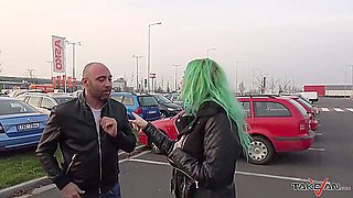 Green haired beauty is fucked in a van