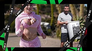 Gorgeous Blonde In Tight Shorts Gets Stretched And Drilled By Her Trainer And Takes One For The Team