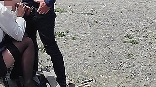 Dick Flash! Risky Blowjob on Beach: Stocking Teacher and Student Almost Caught! - Misscreamy