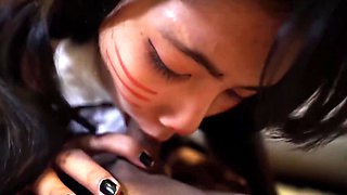 Horny dude fucks his gorgeous asian maid in her mouth and feeds her with semen