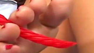 Cumming on the feet of a big ass brunette milf whore