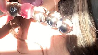 Blonde tight pussy babe solo toy fun in glamour masturbation