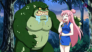 He Found a Big-dicked Monster in the Woods and Tried to Run Away, but Ended up Sitting on the Huge Green Dick.