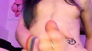 Small tits shemale gets banged in bed