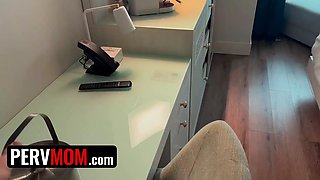 Stepson walks in on his stepmother pleasing herself with a toy while they're on vaca together