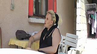 A Big Black Cock Is Fucking a Blonde MILF on the Terrace.