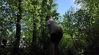 Miniature Schoolgirl Publicly in the Forest Masturbates Tight Pussy Moans Orgasm
