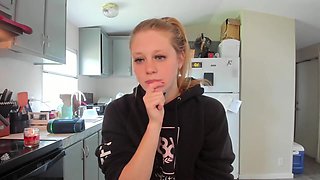 Hot blonde neighbor girl is stream in the kitchen