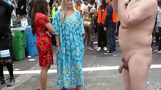 Blonde virgin takes a lusty look at the exhibitionist's penis