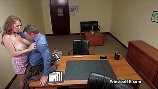 mommy calls husband while riding head teachers cock