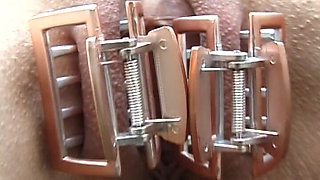 Fat Ass Brunette Gets Tied up and Her Pussy Lips in Hairpins