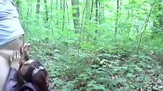 Cheating wife with fat pervert man in the woods