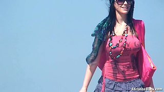 Adrianne on the Beach! Flashing Video!