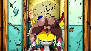 The Simpsons Porn Parody: Sexy Cheating Wife Marge Lets a Black Dude Fuck Her In The Public Toilet