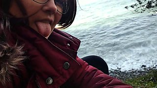 Public Blowjob with a View Amateur Couple Almost Caught!