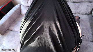 Sly Stepsister in Stockings, Stands Doggystyle and Wants Me to Fuck Her After Blowjob