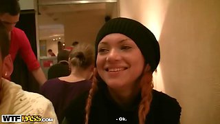 Redhead slut in public toilet fuck