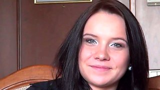 Small titted brunette teen fingering on the bed