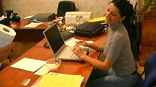 Secretary with Big Boobs Gives a Handjob with Pleasure! (aq)