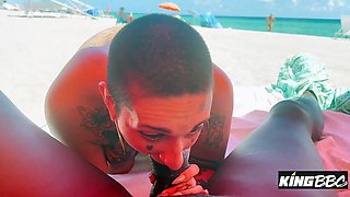 Welcome to Miami! Porn industry star Gia Adorable Fellates Louie Smalls on a Public Beach at KingBBC