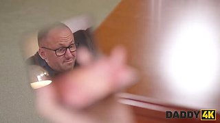 Naomi Love Shows Her Big Natural Tits & Shaved Pussy in Hot Job Interview - Daddy Seduces Blonde Euro Babe
