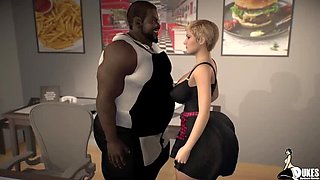 MILF Waitress Sucks Boss's Big Dick for a Raise - Deep Throat Blowjob & Cum Swallow